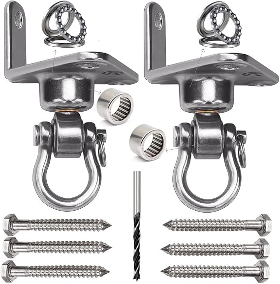 2 Stainless Steel Hanger Swing 180 +360 Bearing Rotate for Yoga Hammock Chair, sandbag, Swing