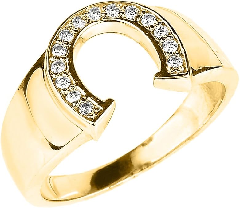 Men's 14k Yellow Gold Lucky Diamond Horseshoe Ring