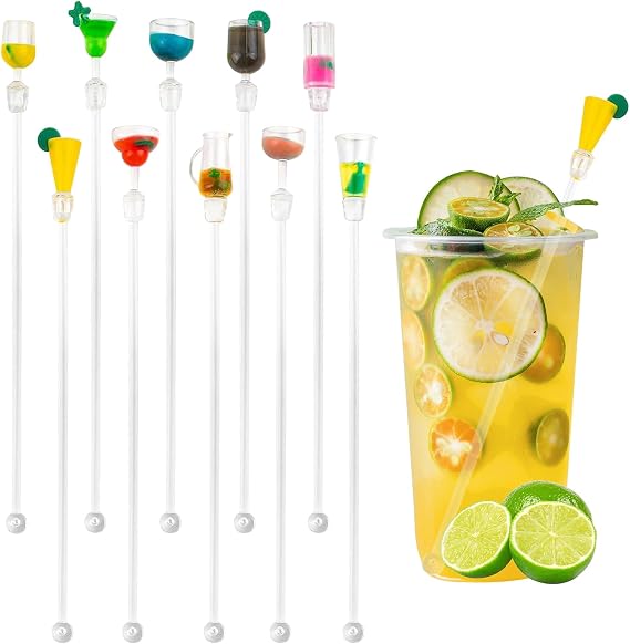 10 Pcs Cocktail Stirrers Drink Stirrers Swizzle Sticks | Reusable acrylic stirrers, 9 inch long, perfect for cocktails, tea and coffee, ideal for party, bar and home drink mixing use
