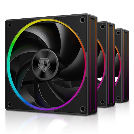 ID-COOLING AF-127-K-TRIO 120mm Case Fan ARGB FDB Bearing PC Fan Daisy Chain Connector Computer Fan for Radiator/CPU Air Cooler/Computer Case, 3 Pack, Black