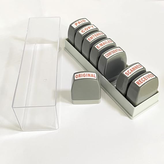 WAFJAMF 8 Pcs Office Stamp Set Self Inking Rubber Business Red Ink