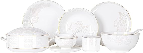 Fine Bone China Dinnerware Set,Porcelain&Ceramic Dinnerware Sets,Bone Stoneware&Ceramic Cookware Tableware Set Includes Dinner Plates|Spoons|Pasta Bowls|Soup Pot|Chopsticks (58PCS * 8-Person Set)