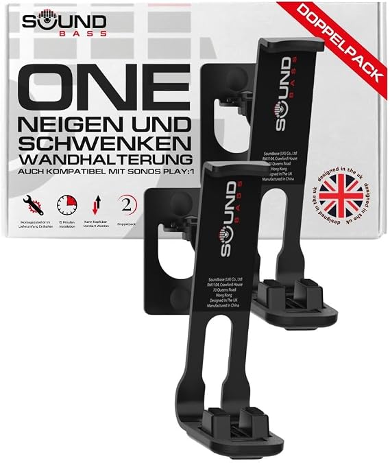 Sound bass ONE ONESL Play:1 Wall Mount - Double Pack - Black - Compatible with Sonos ONE Gen 2 ONESL & Play:1