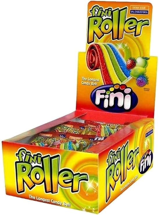 Tropical Gold Fini Extra Sour Fantasia Rollers 20g x 40 Assorted Fruit Flavour Soft Chewy Gummy Sweets Candy