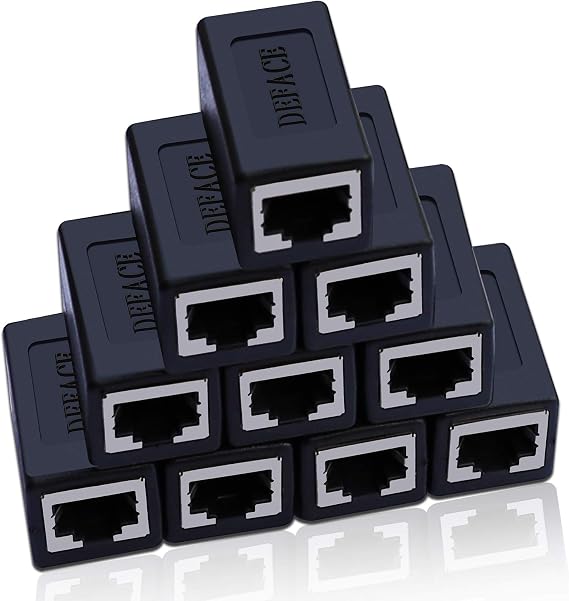 DEFACE RJ45 Coupler Cable Coupler Cat8 Cat7 Cat6 Cat5e Female to Female Ethernet Adapter 10pcs per Pack Black