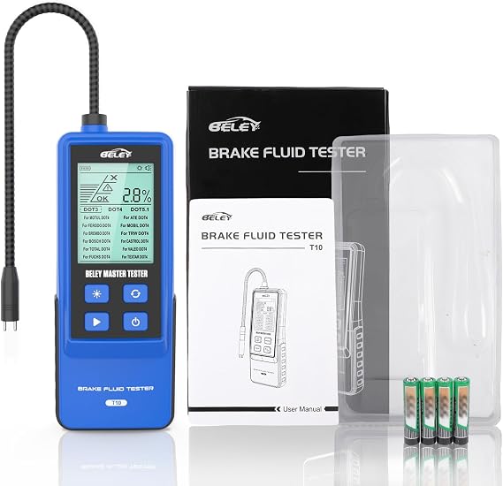 Brake Fluid Tester Digital Automotive Moisture Boiling Point Detector for DOT3,DOT4,DOT5.1 Brake Fluid with 2.8" Display, Audible Alarm, High-Precision Probe B10