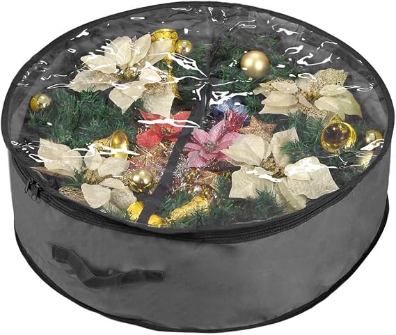 Christmas Wreath Storage Bag 48" | Garland Wreaths Container with Clear Top Window for Easy Holiday Storage 48"X10"| Durable 600D Oxford Material (48", Gray)