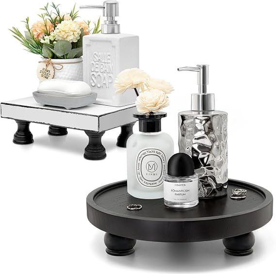 EOSAHR Modern Wooden Riser Combo - Elevate Your Home Decor in and Soap holder for Sink (Black & White)