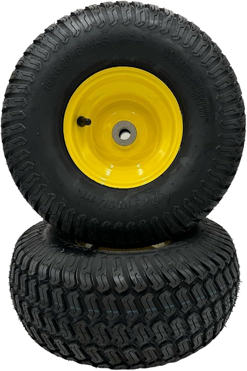 Set of 2-15x6.00-6 Lawn Mower Turf Tech Tire and Rim - Fits on 3/4 Inch Axle, 3 Inch Hub