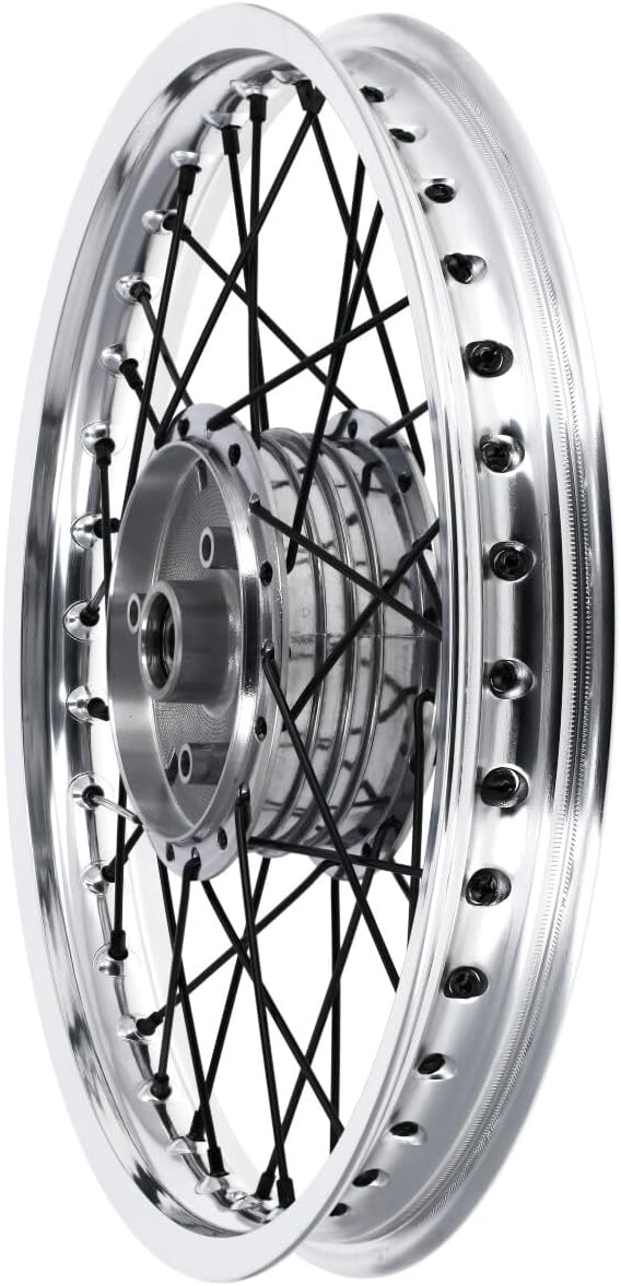 Spoke wheel 1.6 x 16" aluminum rim polished + black spokes - for Simson S50
