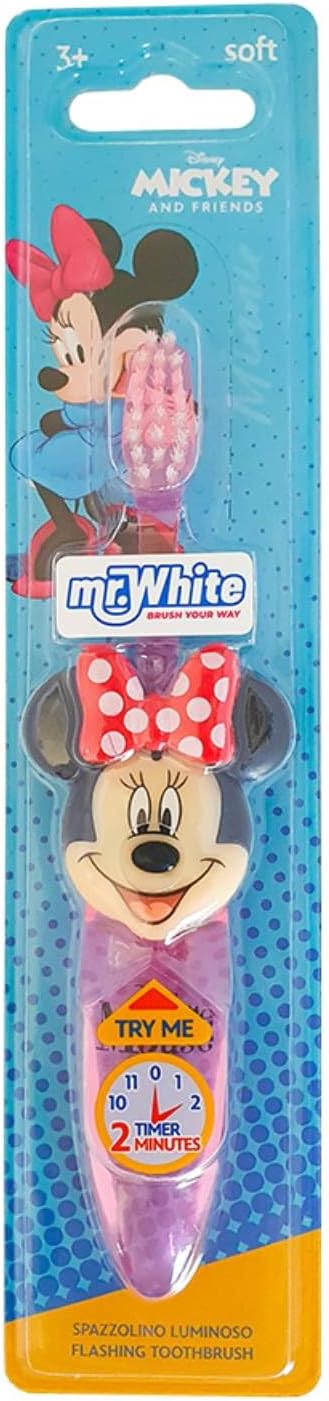 Disney Minnie Mouse Kids LED Toothbrush with 2 Minute Flashing Light Timer, Soft Bristles, Non-Slip Handle for Children Aged 3-14 Years Old, BPA-Free & Non-Toxic Kids Light Up Toothbrush
