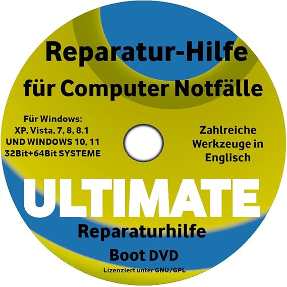 Ultimate Boot CD DVD für Win 7 8 10 11 Vista XP und Linux Computer & Laptops