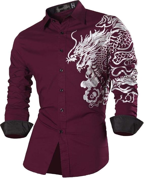 Men's Novelty Button Down Shirts Casual Long Sleeve Dress Shirts Print Fashion JZS041