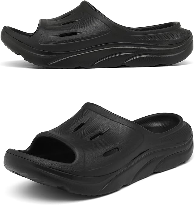 Unisex Adult Recovery Slides, Women and Mens Plantar Fasciitis Thick Cushion Sandals with Arch Support, Orthotic Athletic Comfortable Lightweight Slippers for Indoor Outdoor