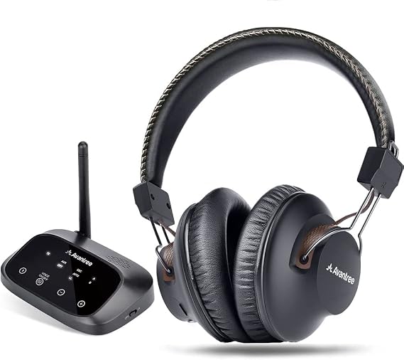 Avantree HT5009 40 Hour Wireless TV Headphones with Bluetooth Transmitter - Digital Optical RCA AUX Pass-Thru Support Viewing Headset Best for Elderly, No Voice Delay 164ft Long Range