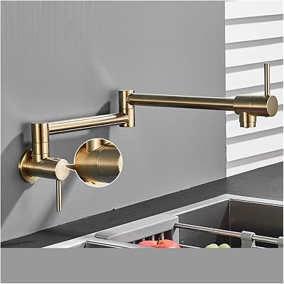 Chrome Nickel Black Brass Pot Filler Tap Wall Mounted Kitchen Faucet Single Cold Single Hole Tap Rotate Folding Spout Color : A-Brushed Gold