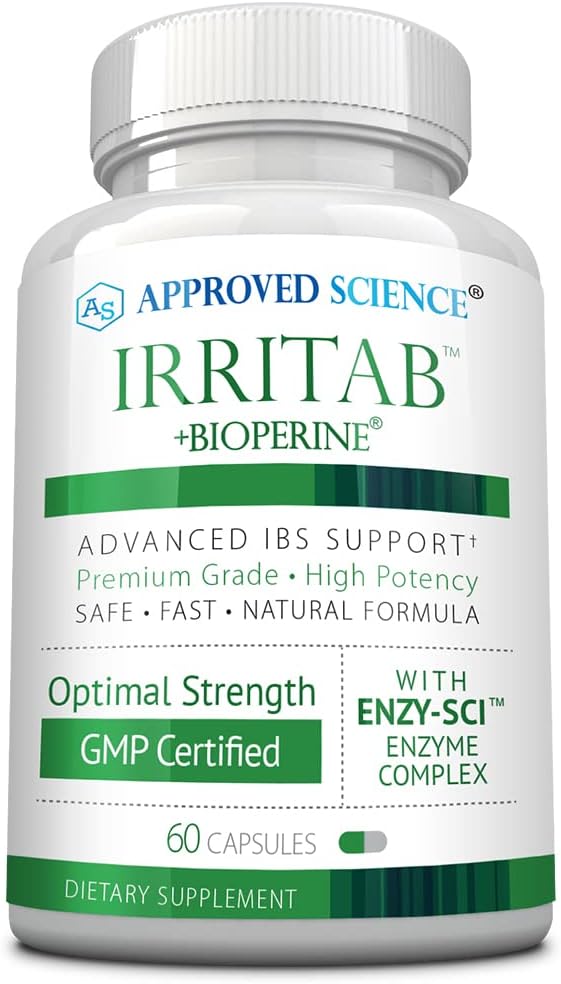 Approved Science Irritab - Irritable Digestion Support - 10 Digestive Enzymes & Psyllium, Ginger, Turmeric - Supplement for Gas & Bloating - 60 Capsules