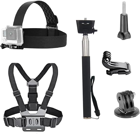 3 in 1 Universal Action Camera Accessories Kit | Head Strap Mount/Chest Harness/Selfie stick Compatible Gopro Hero 13 12/AKASO EK7000/V50/Brave 7/Dragon Touch Action Camera