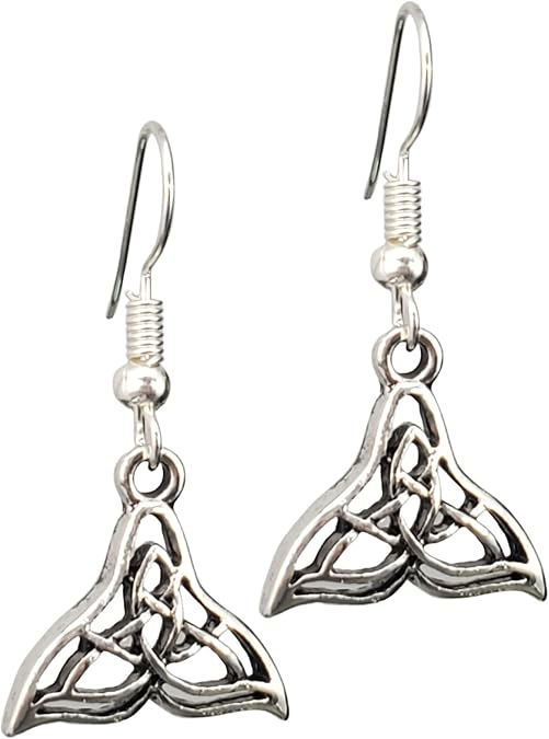 Celtic Knot Whale Tail Antique Silver Charm Earrings for Women