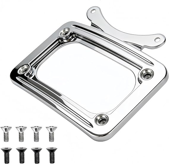 3162 Curved License Plate Holder Frame Fits 1991-2010 Select Harley Touring and 1986-2010 Select Softail Models with Compatible Rear Light bar/License Plate Bracket | Chrome