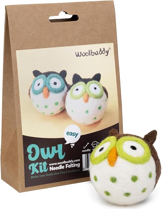 Woolbuddy Needle Felting Starter Kit (Owl) for Beginner & Adults with Tool