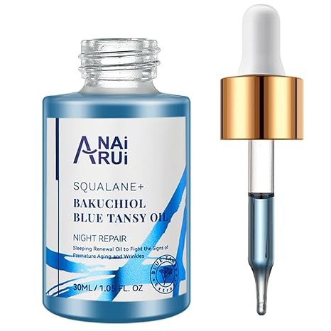 ANAiRUi Bakuchiol Oil Pflanzenöl natürliche Retinol Alternative mit blue Tansy Squalan Jojoba reduziert das Aussehen von feinen Linien Falten Beruhigend 30ml