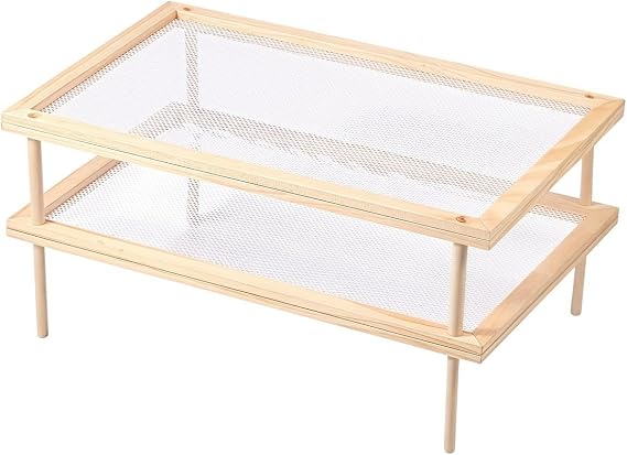 Wooden Herb Drying Rack Stackable Pasta Holder Food Dryer Stand with Net for Kitchen Flower Plant Specimen Dehydrating Wood Color