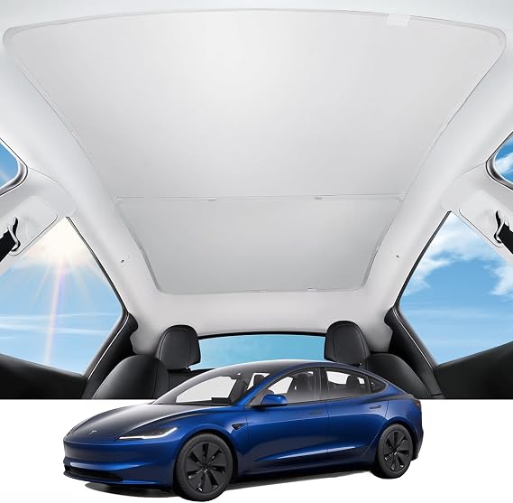 Upgraded Model Y Sunshade Roof for 2020-2025 Tesla, Patent Magnetic Seamless Design for Tesla Model Y Roof Shade Accessories with No Gaps at All, Heat Insulating Sun Shade, with Storage Bag,ICY Gray