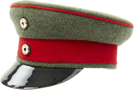 IMA German WWI M1910 Officer Visor Cap - Size 7.5 (60cm) - Grey/Green Felgrau Wool with Red Piping