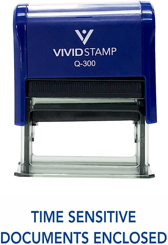 TIME Sensitive DOCUMENTS Enclosed Self Inking Rubber Stamp (Blue Ink) - Large