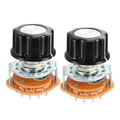 uxcell 3P4T 3 Pole 4 Throw Single Deck Band Channel Rotary Switch Selector with Black Plastic Knob 2Pcs