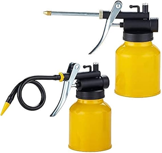 Hand Pump Oiler Can Professional Level 8 oz. Capacity Pump Oiler with Metal & Long Flex Spout