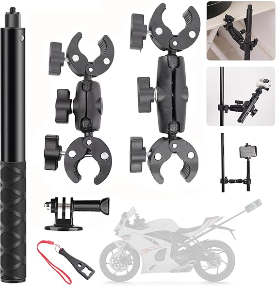 For Insta 360 motorcycle mount for Insta 360 x4 motorcycle bundle 360 degree rotation double clamp aluminium material double stability for One Rs for Ace Ace Pro