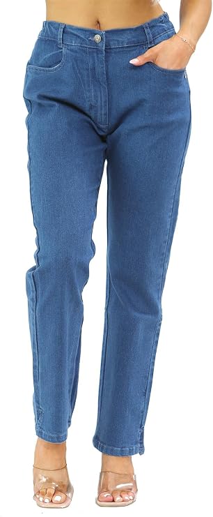 MYT Womens Side Elastic Waist Jeans Ladies Straight Leg Regular Fit Denim Pants All Waist Leg Sizes UK 10-24