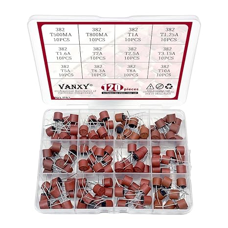 12Values 382 Round Fuse 0.5A-10A 250V Slow Blow Kits