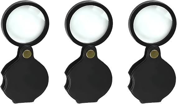 3PCS Pocket Magnifying Glass Set - 10X, 20X, 32X Magnifier Lens for Reading Small Print, Map, Inspection - Handheld Mini Magnifier for Seniors, Crafts, Travel & Gifts