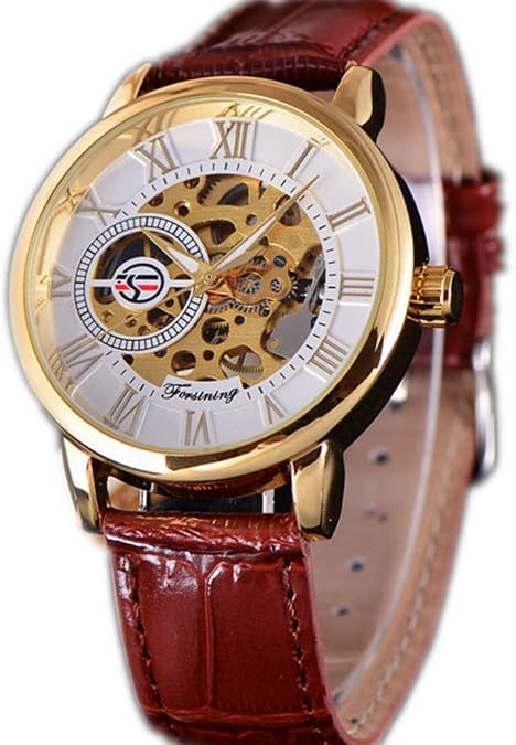 FORSINING Men Watch Brand Luxury Transparent Dial Mechanical Hand Wind Skeleton Wrist Watches Leather Strap