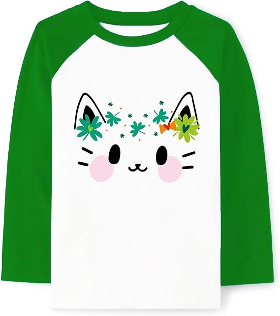 Kids St Patricks Shirts Toddler Unisex Boys Girls Pixel T-Shirt Cast Dinosaur Clover Shamrock Raglen Sleeve Green Tops