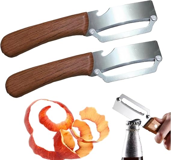Literalous Peeler, Zero Snag Wooden Kitchen Tool, Stainless Steel Blade With Ergonomic Wooden Handle, Efficient Peeling Tool, Includes Bottle Opener (2pcs)