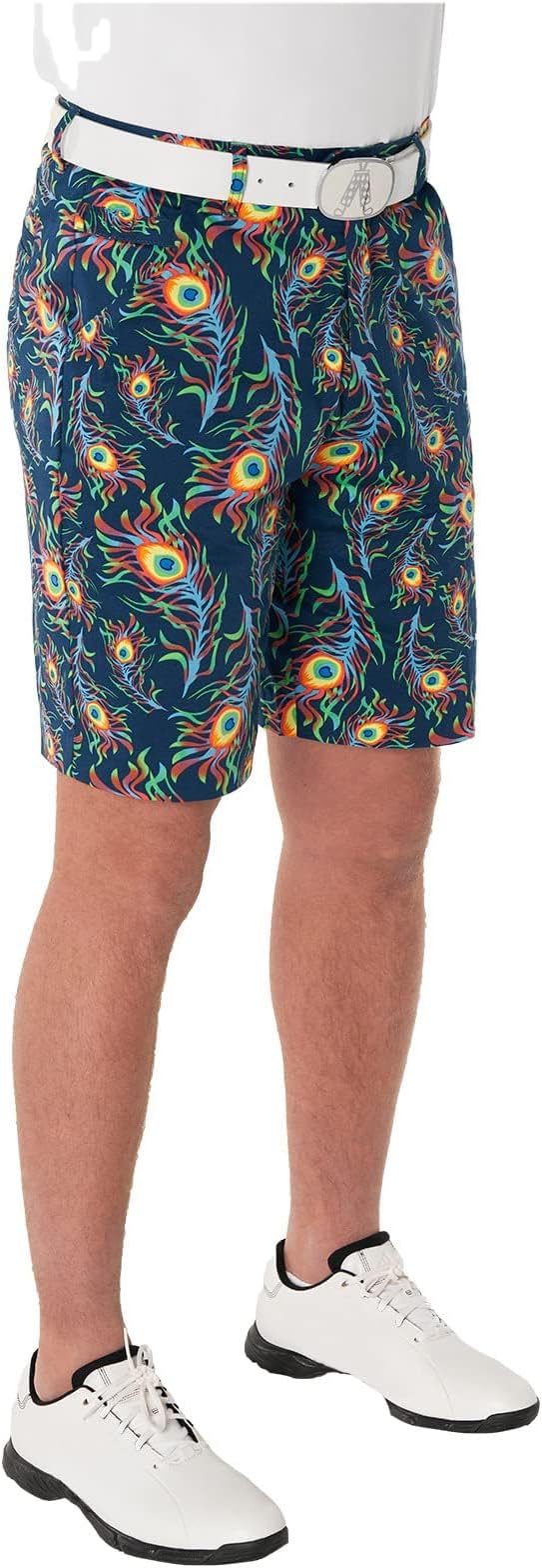 Royal & Awesome Bright Birdie Golf Shorts for Men, Crazy Golf Design, Funny Men's Design, Colorful, Tailored Dress Shorts for Men, 38 Waist