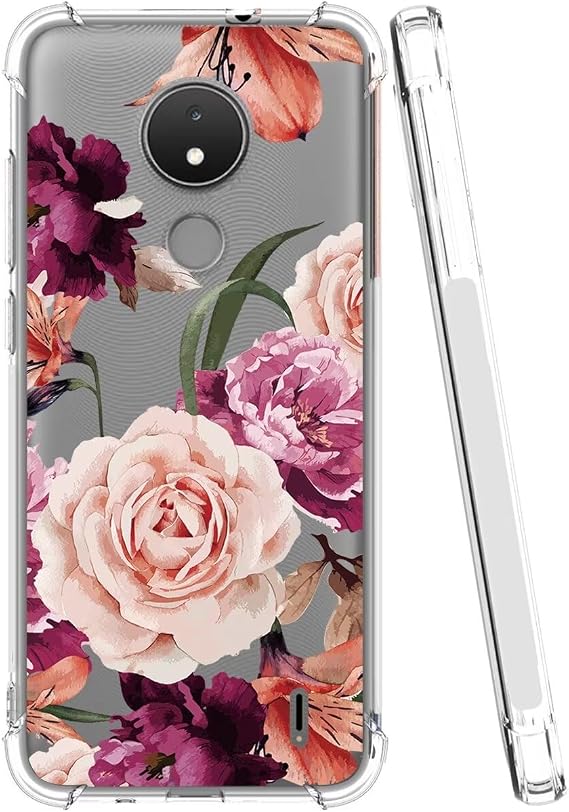 Case for Nokia C21 Case, Nokia C20/Nokia C10 TA-1356 TA-1342 Case for Girls Women, Clear Floral Soft Flexible TPU Slim Phone Protective Case Cover for Nokia C21 Purple Flower