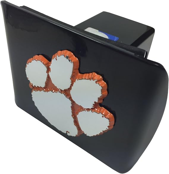 AMG Clemson Metal Emblem (Chrome with Orange Trim) on Black Metal Hitch Cover