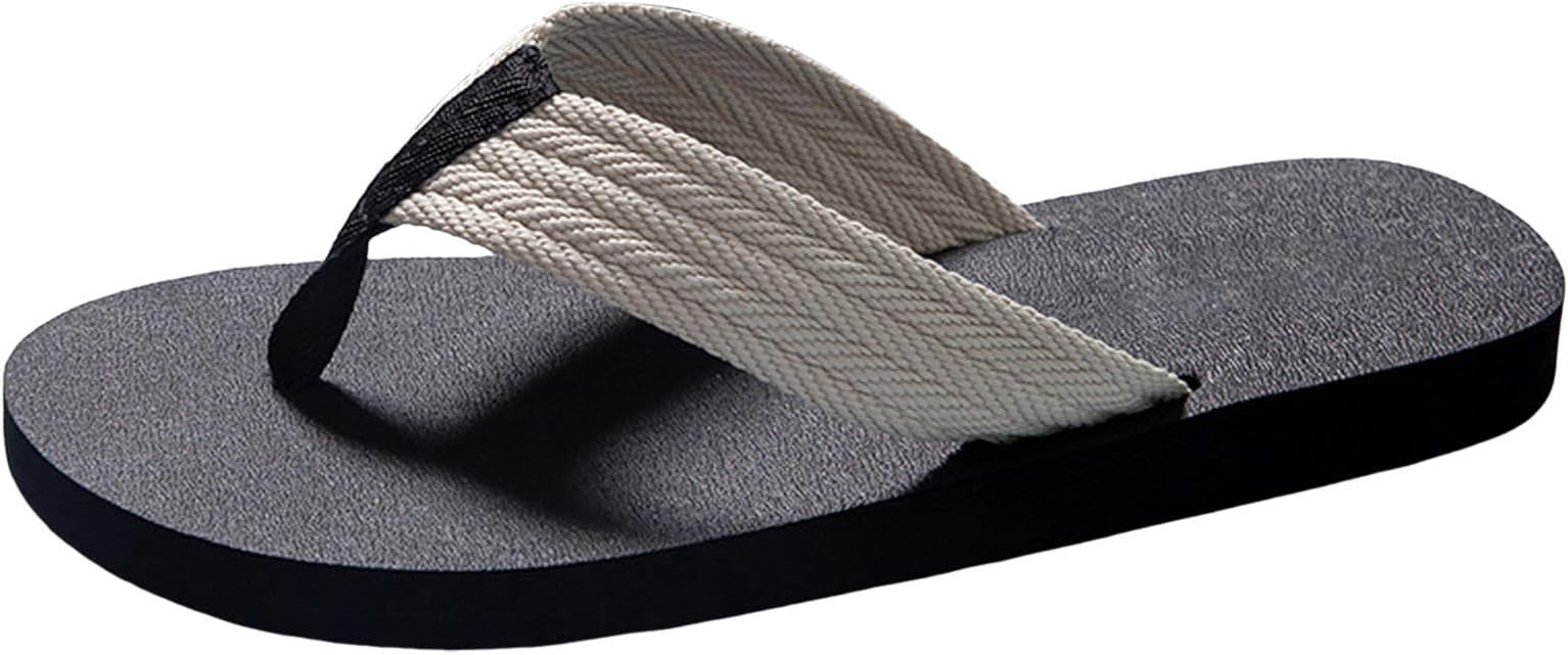 Men Summer Casual Outside Wear Beach Non Slip Breathable Flip Flops Clip Toes Big Size Flat Fuzzy Flip Flop Slippers Men (White, 10.5)