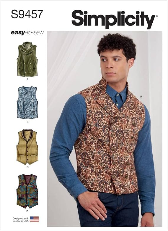 Simplicity 9457 Men's Vest Sewing Pattern, Sizes 44-52
