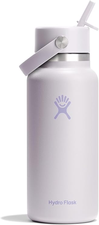 Hydro Flask Water Bottle - Insulated Stainless Steel - Wide Mouth Flex Straw Lid, Non Spill, Leakproof and Refillable in 32 Oz Sea Cloud Pink