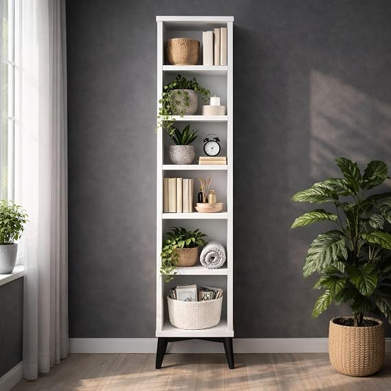 bangu Çok Amaçlı Dolap (GENİŞLİK 30 cm) 6 Raflı Dar Kiler Dolabı Banyo Mutfak Balkon İçin Ayaklı Depolama Dolabı (BEYAZ, DERİNLİK 47 CM)