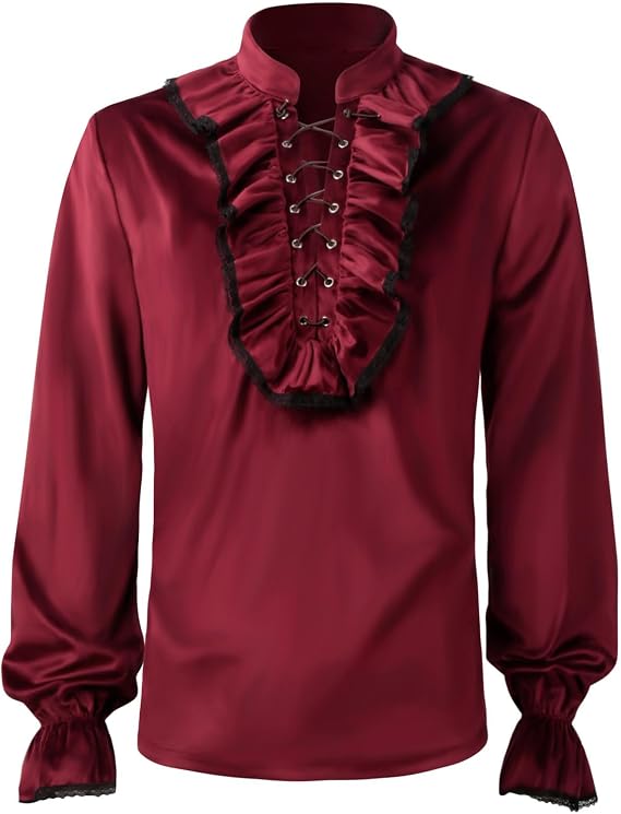 Tshirts Shirts for Men 2023 Fashion Pleated Medieval Long Sleeve Tees Casual Solid Steampunk Stage Trendy Clothes