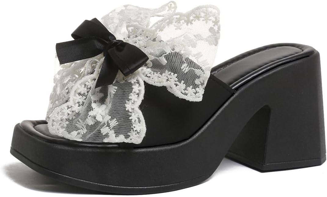 Women Fashion Sweet Bownot Lace Lolita Princess Single Shoes Perfect for Prom and Dressy Occasions-Y2K Fairy Style