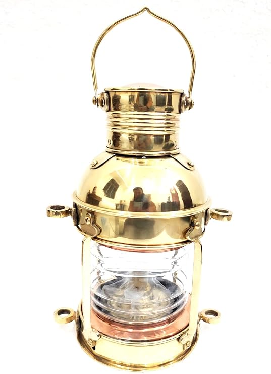 14 Inch Golden Polish Cooper Nautical Antique Ship Boat Oil Lantern-Collectible Decorative Lamp -Maritime Red Glass Lantern-Boat Lamps
