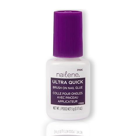 Nailene Ultra Brush On Nail Glue, Pink, Maximum Strength, No Air Bubbles, Brush Applicator, Thin & Even Coverage, Strong Nail Glue For Press Ons And Nail Tips, Lasts Up To 7 Days, Easy To Apply,5 g/0.17 Oz